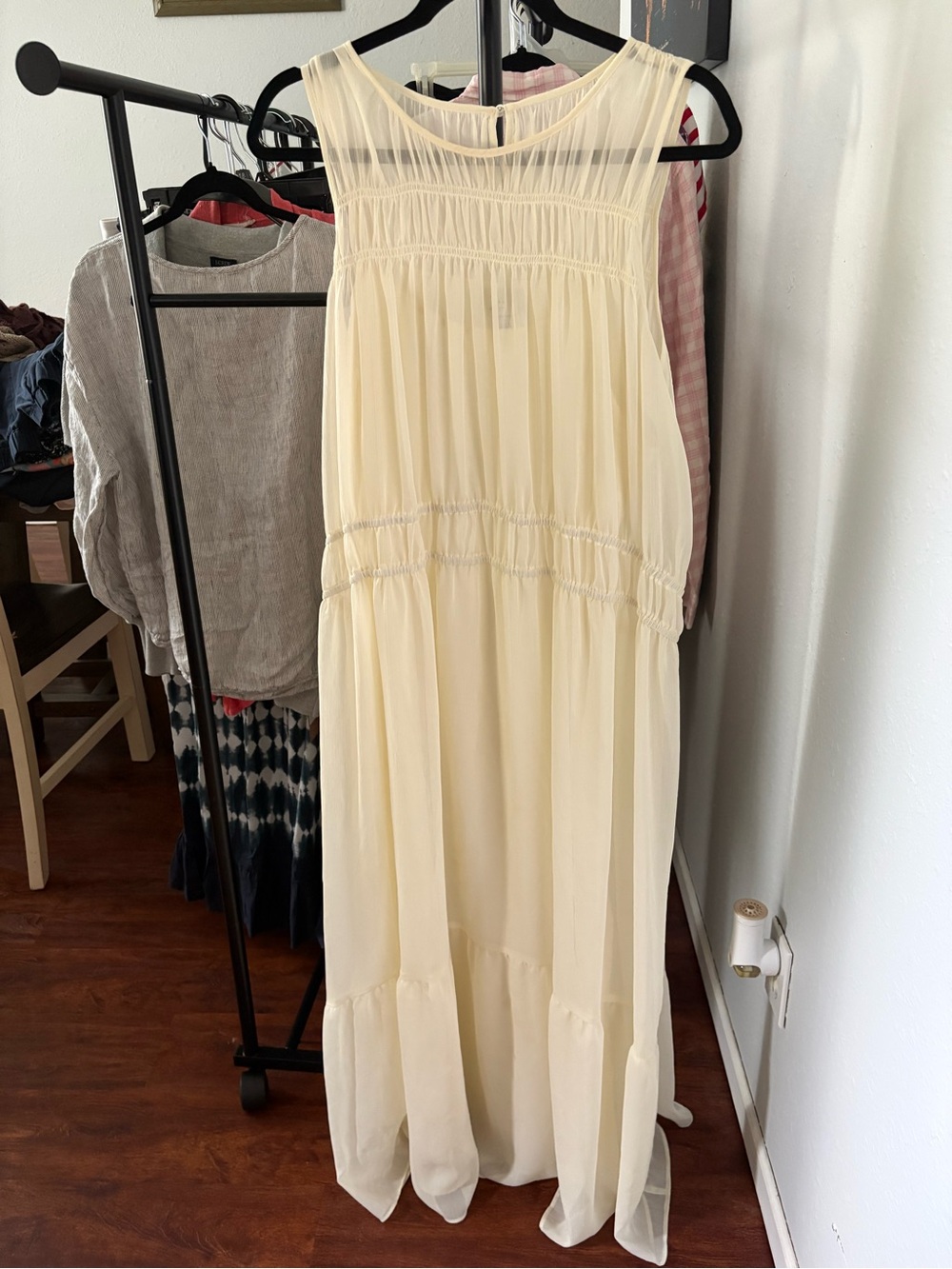 a new day Cream Sheer Sleeveless Maxi Dress with Gathered Panels